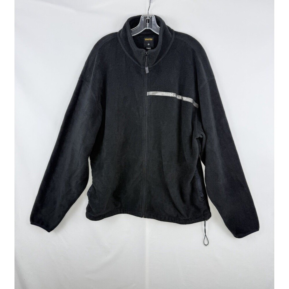 VTG 90s Nautica Competition Fleece Jacket XXL Made in USA Full Zip Black Track